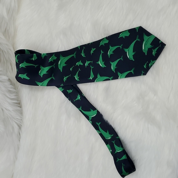 Vintage Hermes dolphin blue green silk tie men - Picture 4 of 4